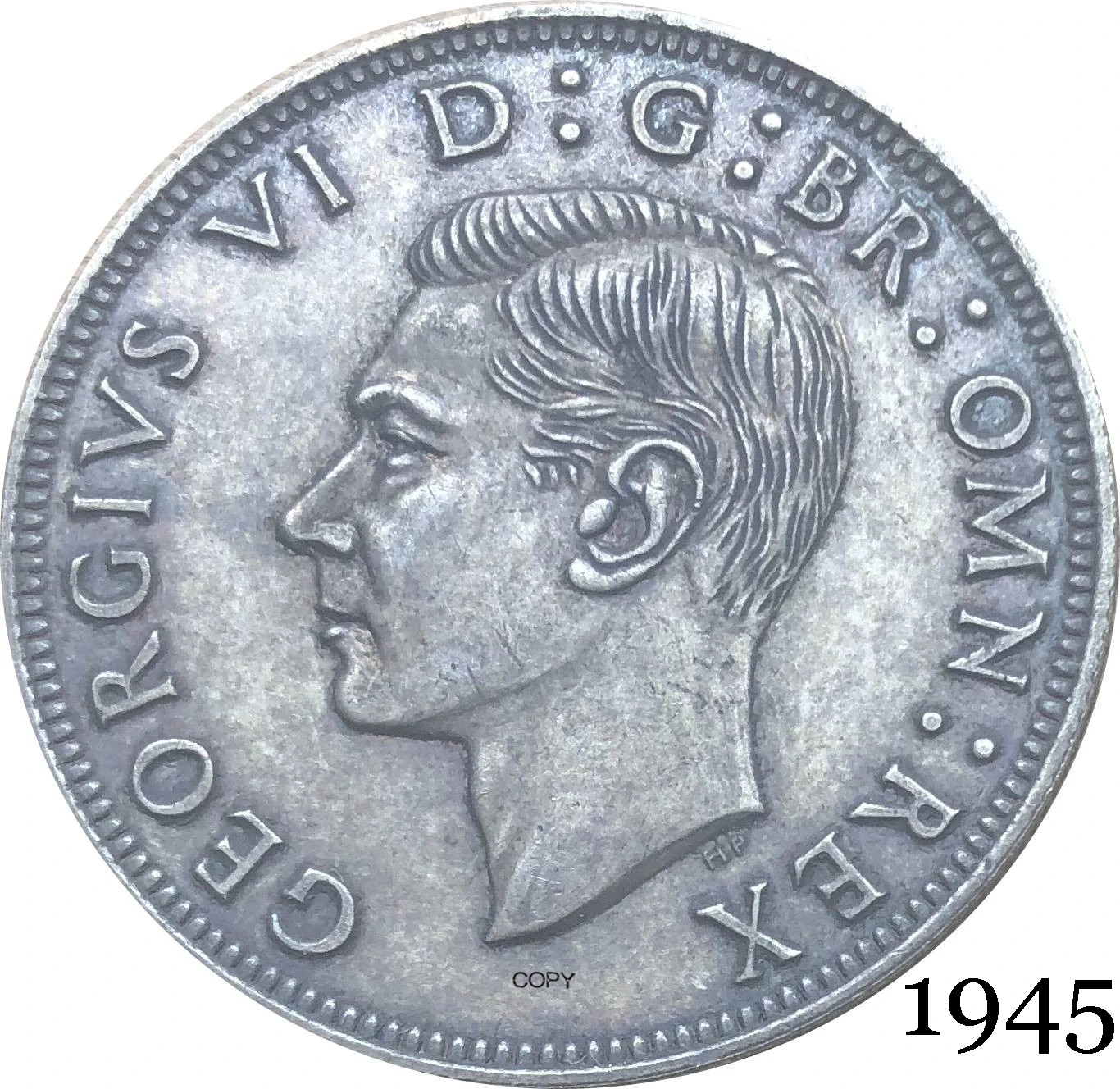 Полукорона король Джордж Ви из Великобритании 1945 кг 1/2, оставила шестую Великобританию, британская Посеребренная копия HP, монета с замшевым краем