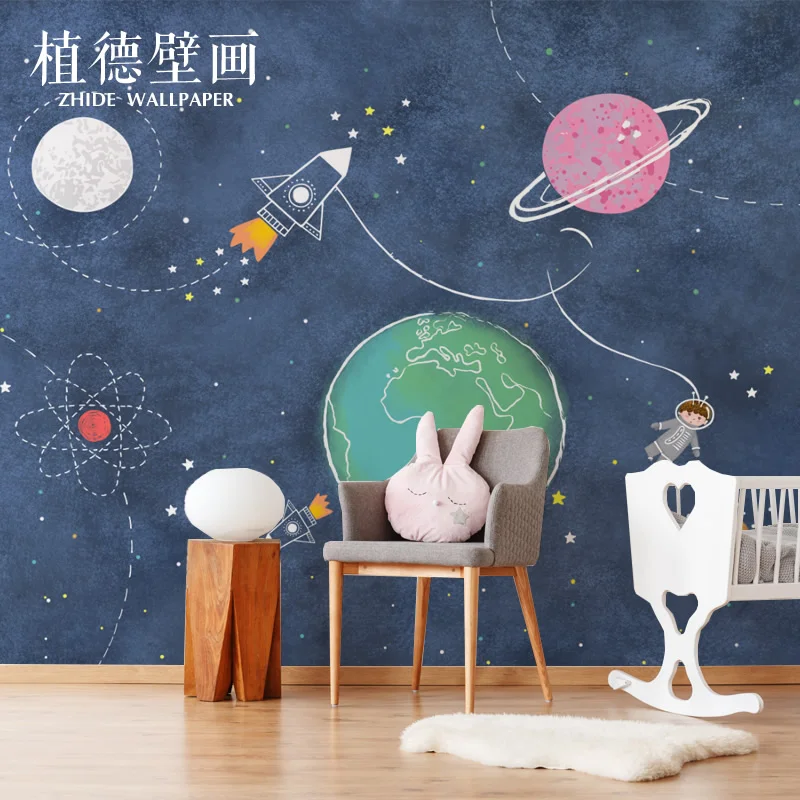Мультфильм Космос планета детская комната Игрушка мальчик спальня обои в