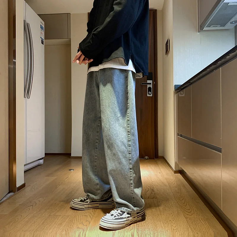 

Men's Fashionable Loose Straight Wide-Leg Pants Ins Hong Kong Style Fashion Brand Handsome Bf All-Match Cropped Pants