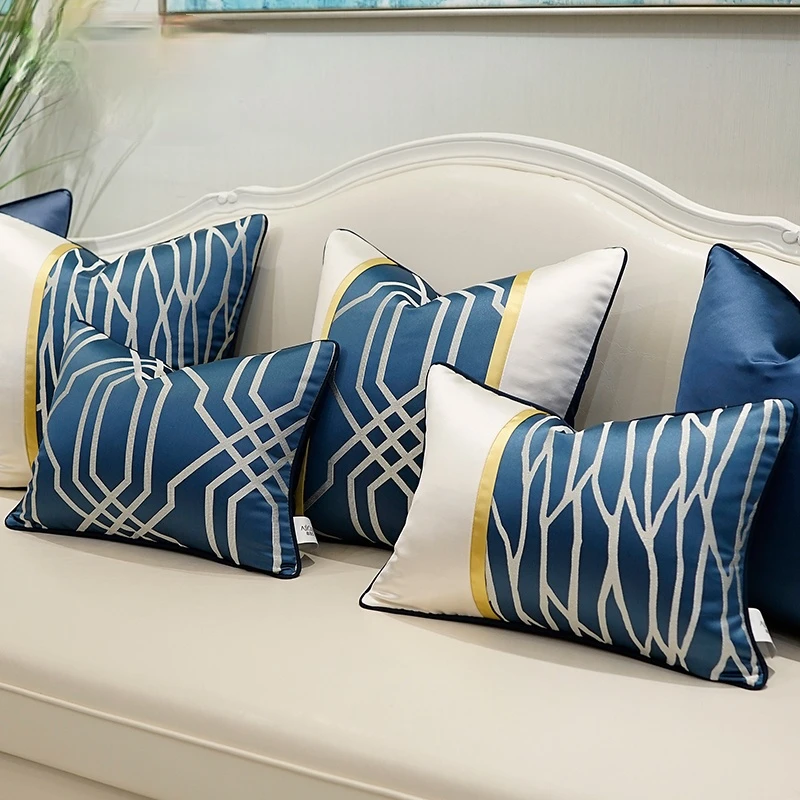 

Cushion Light Luxury Blue Modern European New Chinese Sofa Pillow Cushion Living Room Home Pillow Covers Decorative