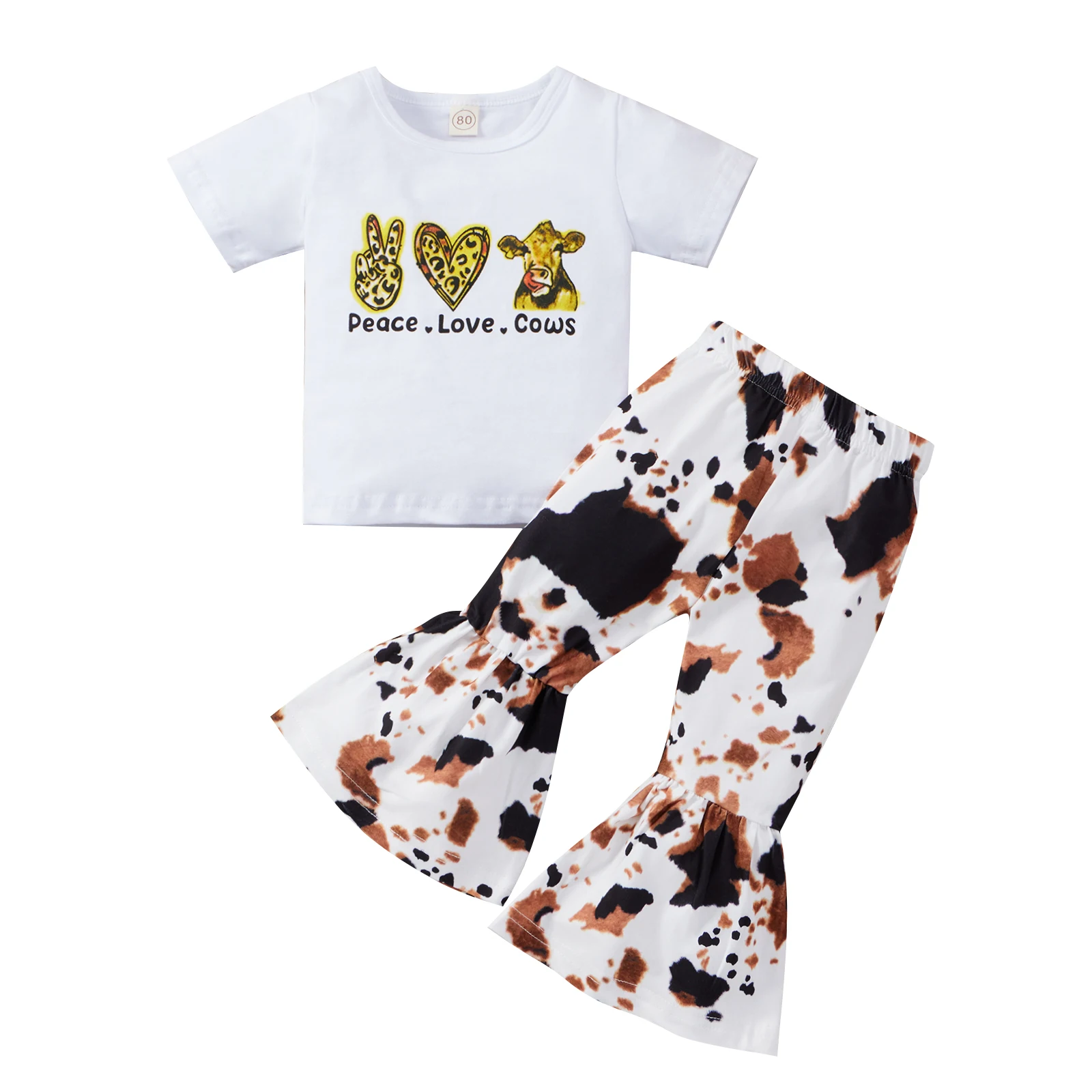 

OPPERIAYA 2Piece Kid Casual Set Letter Print O-Neck Short Sleeve T-shirt Tie-Dyed Flared Trouser for Baby Girls 6 Months-4 Years