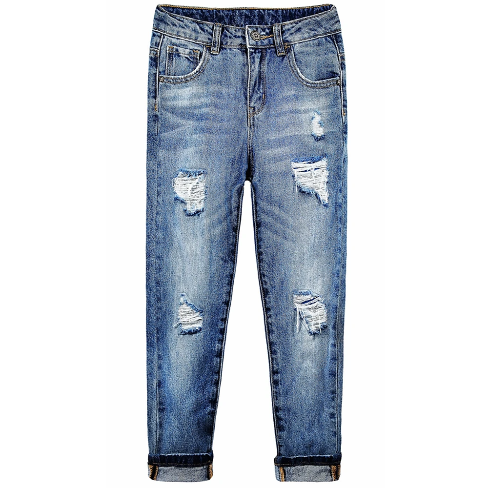 

Chumhey 7-13 Children's Jeans Spring Boys Girls Clothes Cotton Hole Denim Pants Kids Trousers Clothing