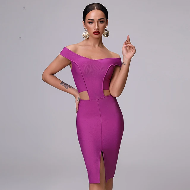 nova moda de alta qualidade cinza roxo сексуальное Бандажное платье без бретелек oco celebridade vestido apertado - Цвет: Фиолетовый