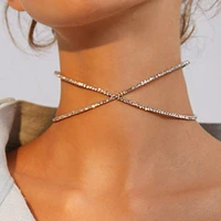 stonefans simple design rhinestone collar necklace cross adjustable rhinestone choker necklace for women wedding party jewelry