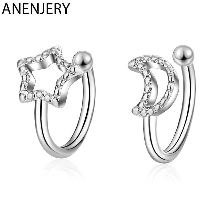 ANENJERY 925 пробы серебряные простые полые с Луной звездой без пирсинга