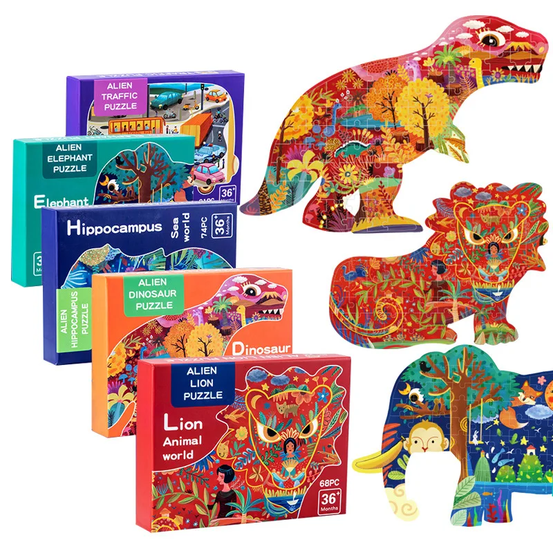 

Colorful 3D Animal Wooden Pattern Puzzle Toy Children Early Education Jigsaw Game Toys Gift -40
