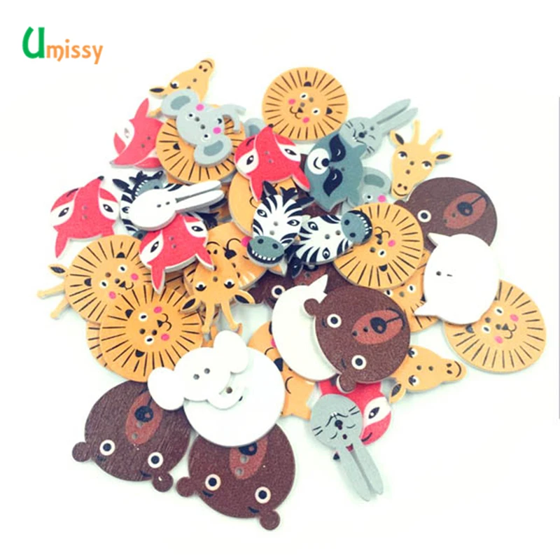 50 штук случайный смешанный 2 отверстия узор мультфильмы кошка Животные дерева