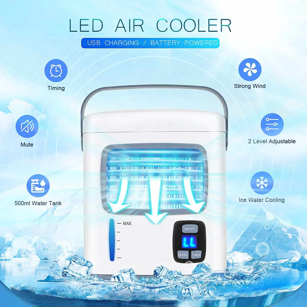 

3 IN 1 Air Conditioner USB Mini Fan Table Fan Battery Operated Strong Wind 12h Timing Home Office Car Travel Portable Fan Cooler