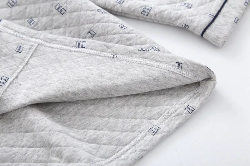 

Fdfklak Cotton Pyjamas Men Lounge Wear Sleeping Suit Men Sleepwear Autumn Winter Gray/Navy Print Long Sleeve Pajama Set
