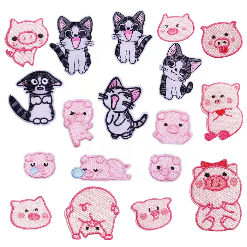 Нашивки с утюгом вышивка для одежды наклейки значки Мультяшные кошки розовая