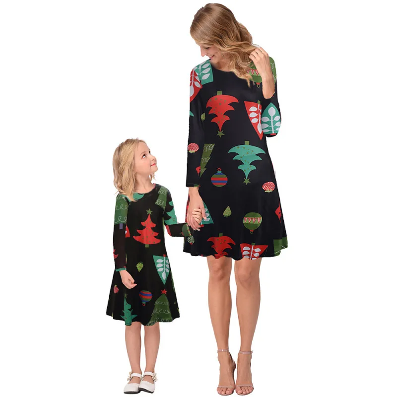 Новинка 2019 года платье с изображением новогодней елки для всей семьи принцессы