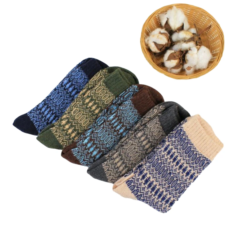 

5 Pairs Men Wool Socks Autumn Winter Harajuku Thermal Thickening Warm Socks Men's Retro Thick Socks
