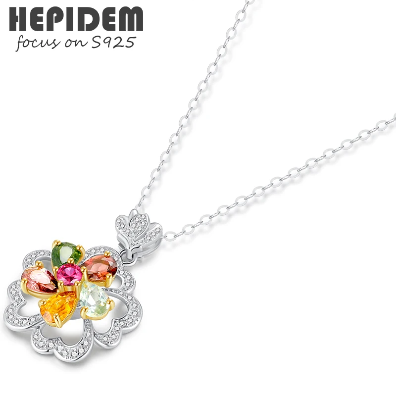 

HEPIDEM Rotate 100% Tourmaline 925 Necklace for Women Sterling Silver 2022 Red Yellow Stone Gem Gemstones S925 Fine Jewelry 1419