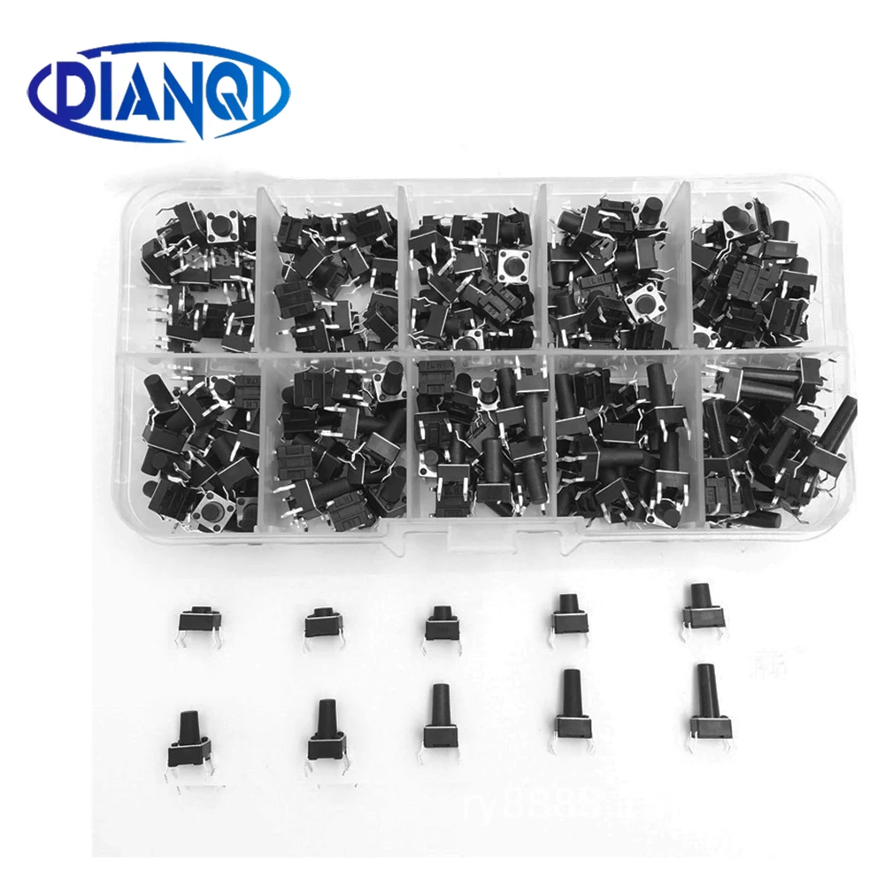 10 моделей 6*6 переключатель Тактильный кнопочный комплект Высота: 4 3 5 ~ 13 мм DIP 4P