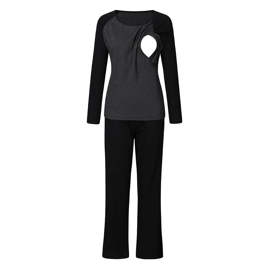 Maternity Pajamas for Hospital Set Long Sleeve Nursing Baby Tops Pants blusas de embarazada high pregnancy new A2 | Мать и ребенок