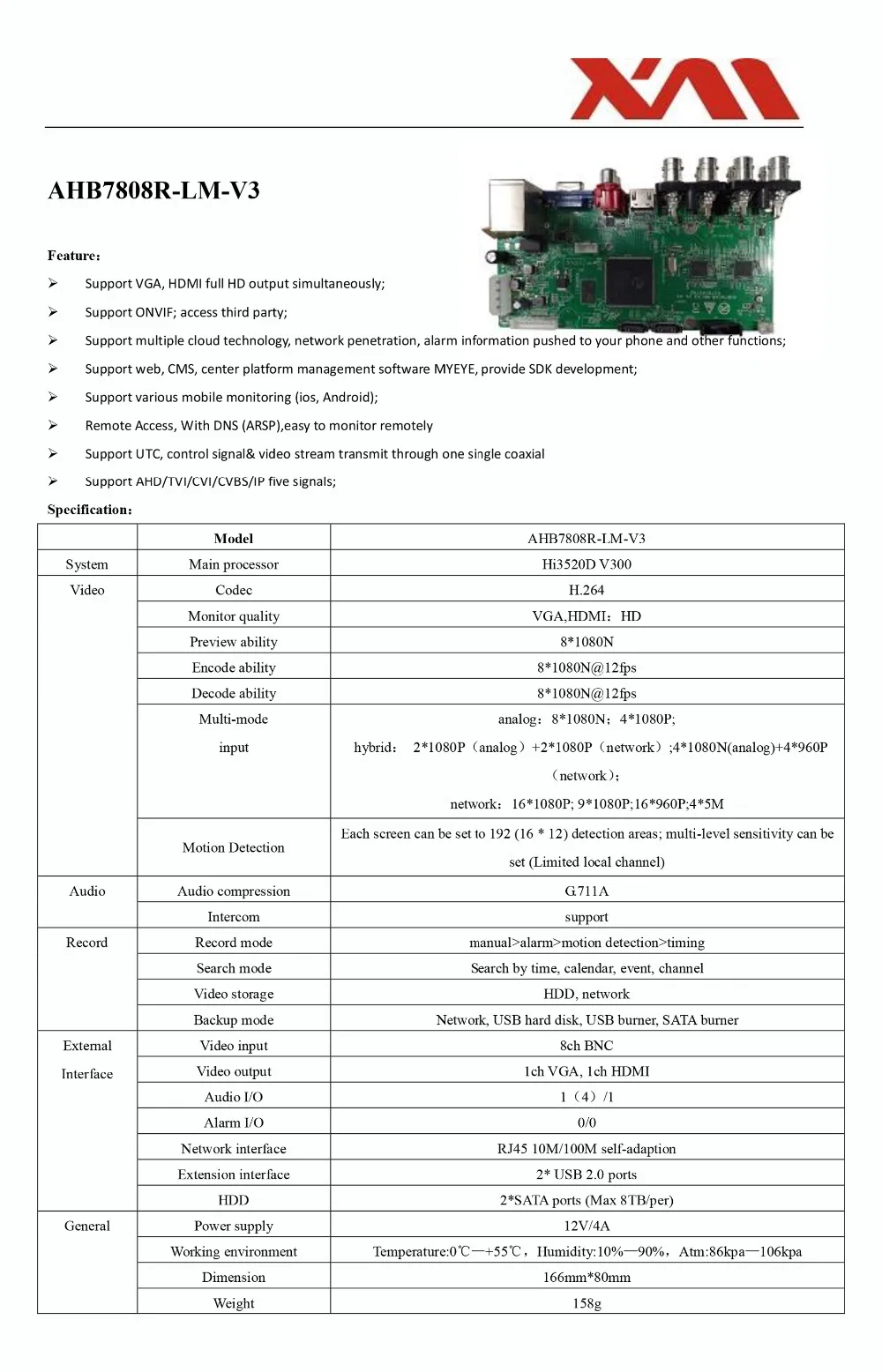 OUERTECH AHD TVI CVI IP CVBS 5 в 1 8CH плата CCTV DVR supoort 1080N/960 P/5MP наблюдения ONVIF видео рекордер основная плата