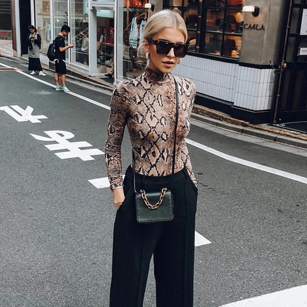 2020 Новый женский комбинезон со змеиным принтом облегающий боди трико топ блузка