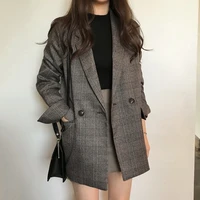 plaid suit jacket female korean version loose 2022 autumn and winter new student ladies retro net red small suit korean top