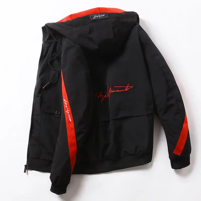 

Spring Autumn Patchwork Streetwear Jackets Men Big Size 3XL Hooded Casual Loose Print Windbreaker Jacket Male Hip Hop Coat homme