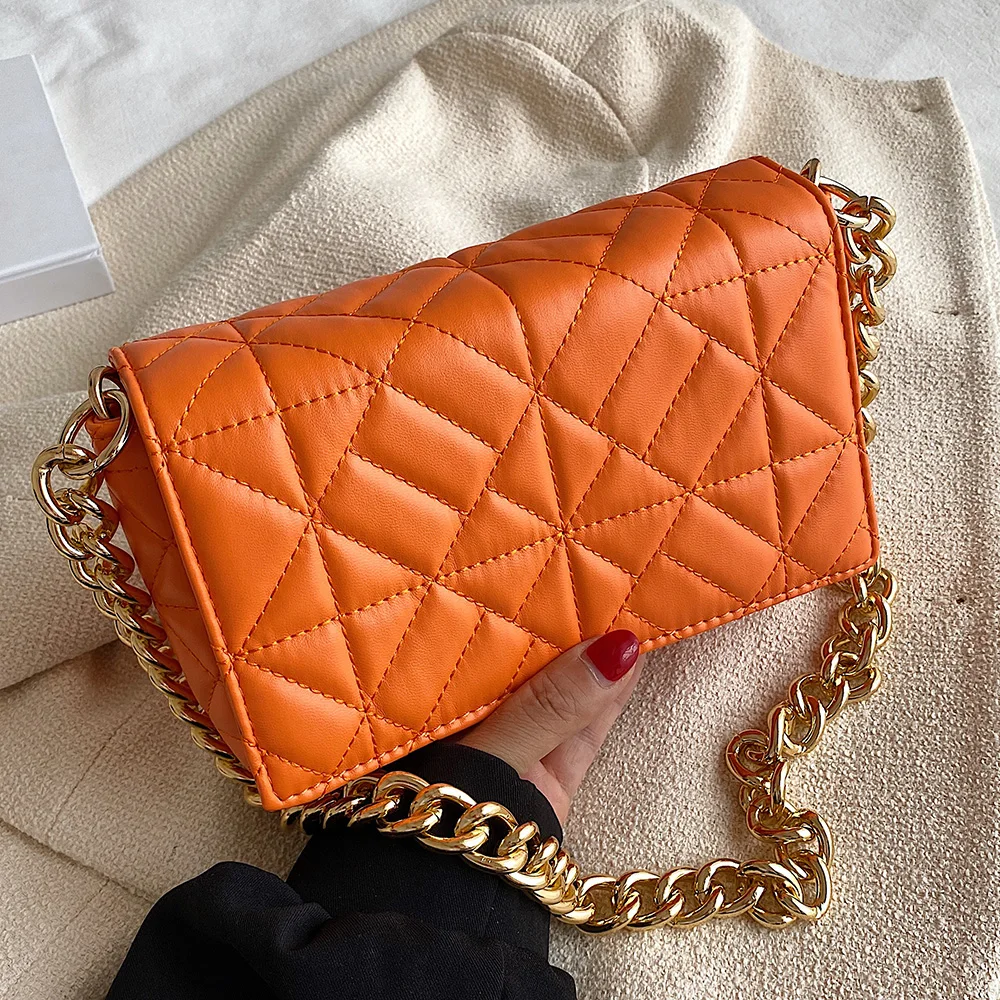 

SWDF Minimalist Quilted Flap Square Bag for Women 2022 Brand Designer Luxury Crossbody Bags Female Shoulder Handbags Thick Chain