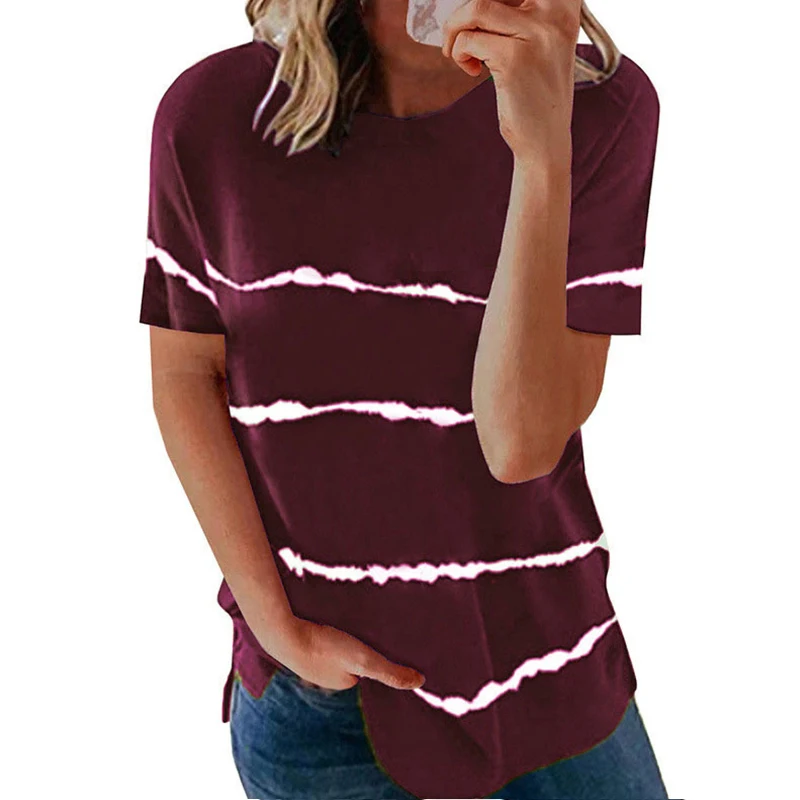 

2021 New Women's T-shirts Fashion Oversized T shirt Striped Loose Printed O-Neck Top Women Clothing Big Size S-5XL