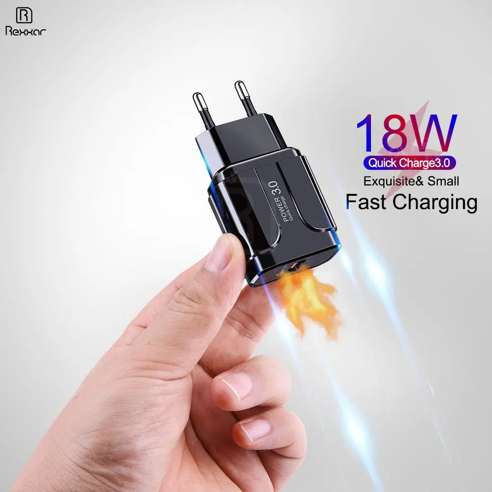 Зарядное устройство Rexxar 18 Вт USB 3 0 быстрая зарядка для iPhone 11 Samsung A40 Xiaomi Huawei Mate