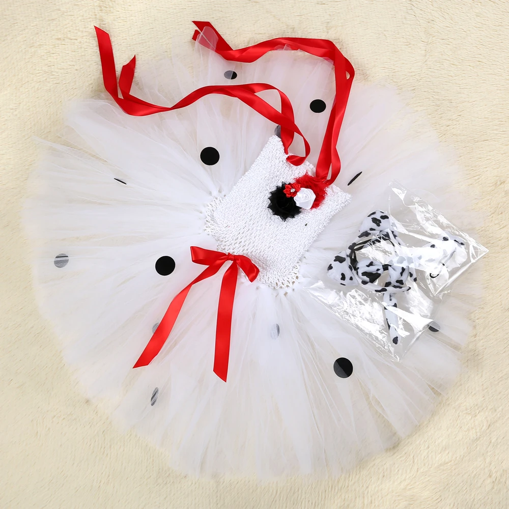 Платье-пачка для косплея девочек украшено далматинской тематикой в белый