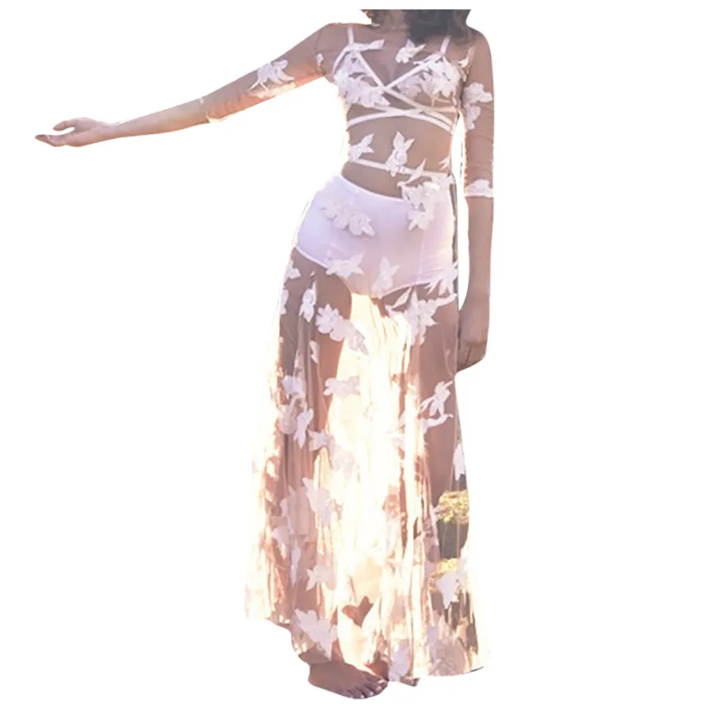 Женское прозрачное Сетчатое платье макси без рукавов повседневное пляжное с