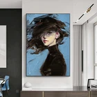 Привлекательная женщина на голубом фоне холст картина девочка абстрактная фигурка плакаты и принты Современные настенные картины для домашнего декора