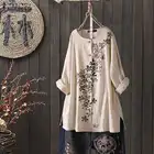 ZANZEA Женская винтажная блузка с цветочным принтом, с длинным рукавом, на пуговицах, из хлопка и льна, Повседневная Свободная рубашка на осень