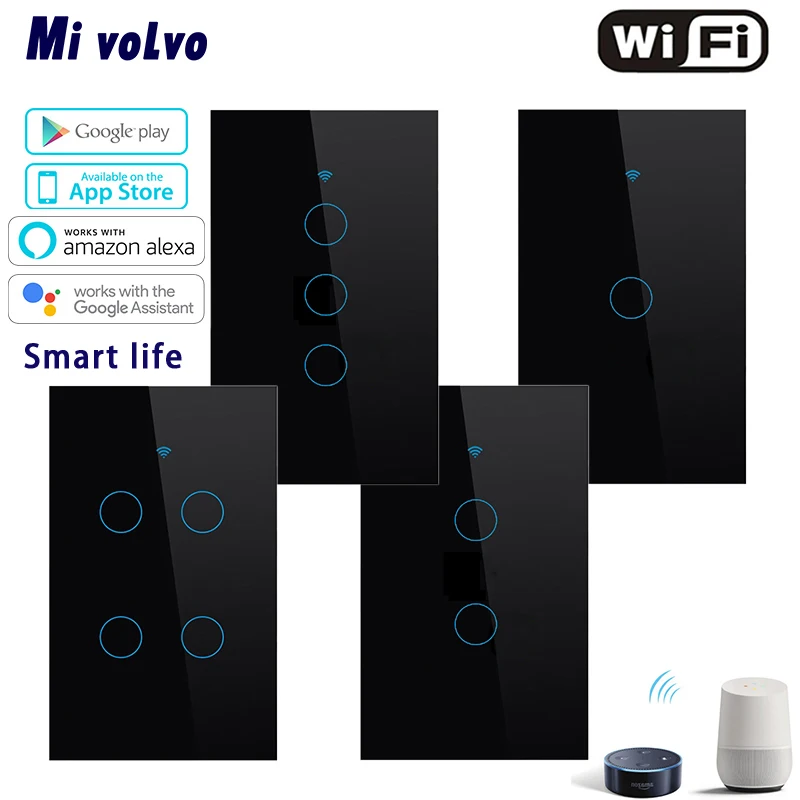  WIFI Smart Touch Switch Smart Life APP Wireless Remote Control US Standard 1/2/3 / 4gang Light Switch 