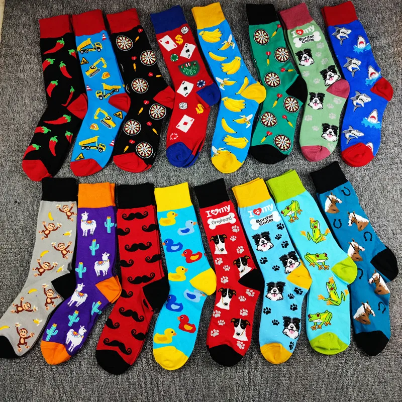5 pairs of lucky bags random men and women high tube tide socks animal image puppy burger street trend socks