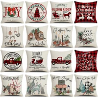 christmas farmhouse decoration cushion cover 18x18 inches candle pine tree reindeer sleigh printed pillow cover xmas pilloecasse
