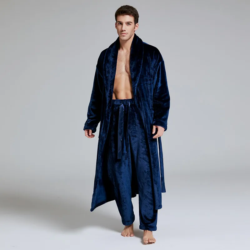 Men and Women Plush Pajamas  Set Bathrobe and Long Pant two-piece Set Nightgowns Lounge wear Nightwear Sleep Set House Coat