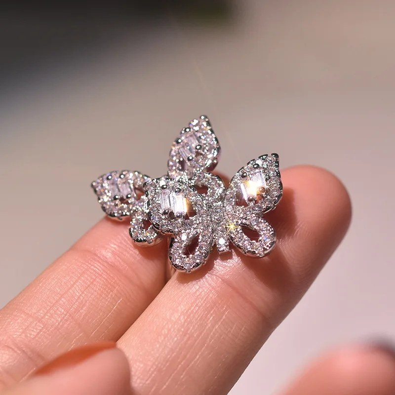 

925 Silver Sterling Diamond Ring AAA 2 Carats Moissanite Ring for Women Butterfly Bijoux Femme Gemstone Jewelry Bowknot Ring Box