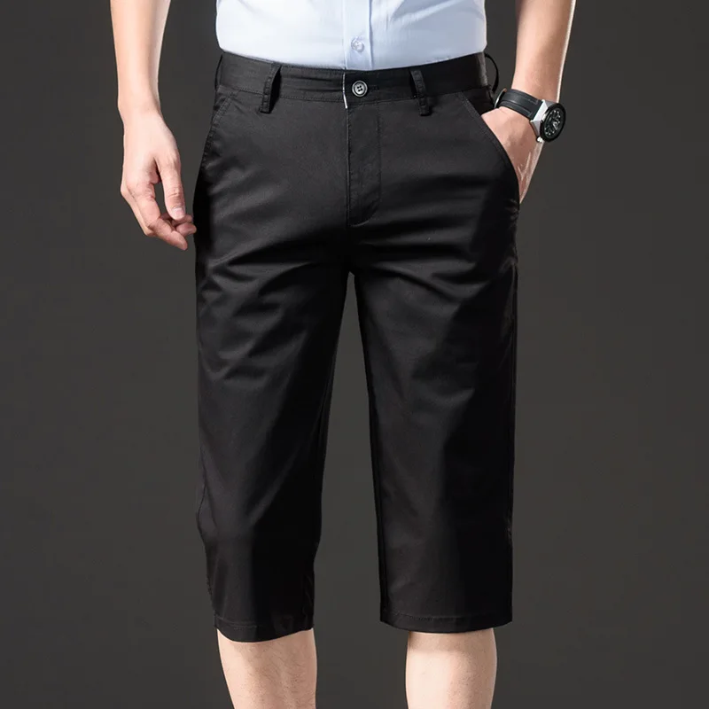 

2021 summer casual Capris men's black straight elastic casual pants men's youth high waist fashion trend shorts