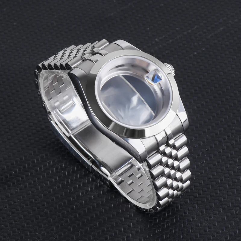 

39mm Oyster Dayjust Stainless Steel Watch Case NH35/NH36 Movement Sapphire Magnifier Mod Accessories 28.5mm Dial Jubilee Strap