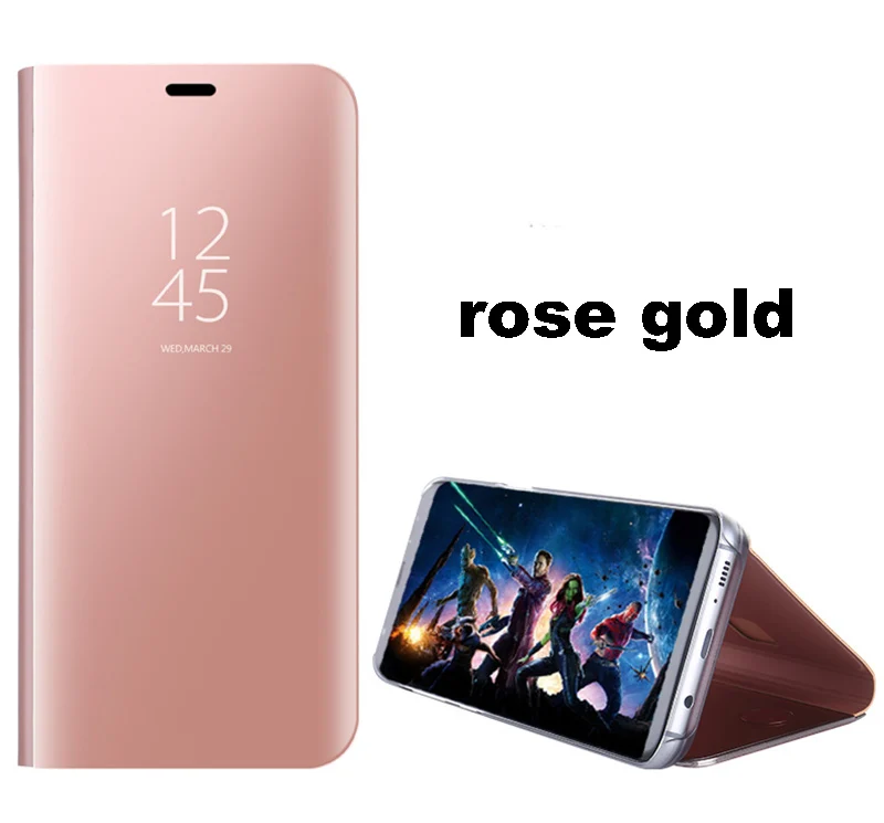 Умный зеркальный флип-чехол для телефона для samsung Galaxy S10E S9 S8 S10 плюс S7 край пленка для экрана с четким изображением A3 A5 A7 J3 J5 J7 A6 A8 PU чехол s - Цвет: gold gold