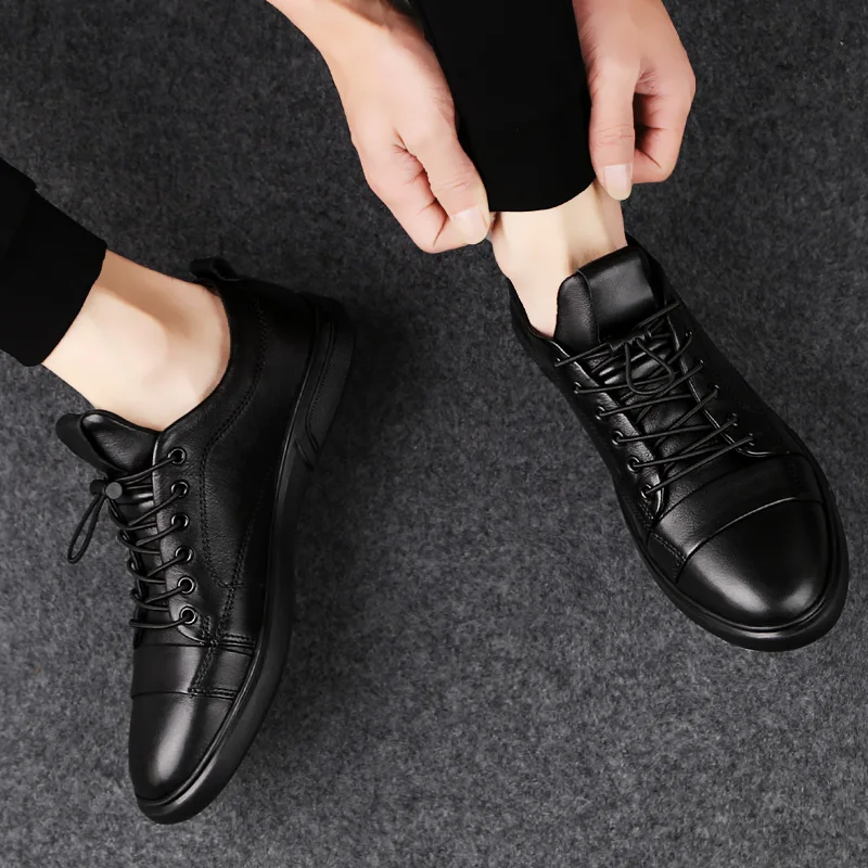 Classic Casual Leather Shoes Male Lace-Up Genuine Leather Flats Fashion Korean Simple Footwear 5