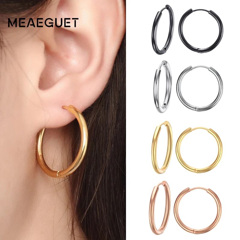 Meaeguet, трендовые, серебряные, розовые, золотые, черные, тон, нержавеющая сталь, круглые серьги-обруч, петли, серьги для женщин, 25 мм/20 мм/11 мм