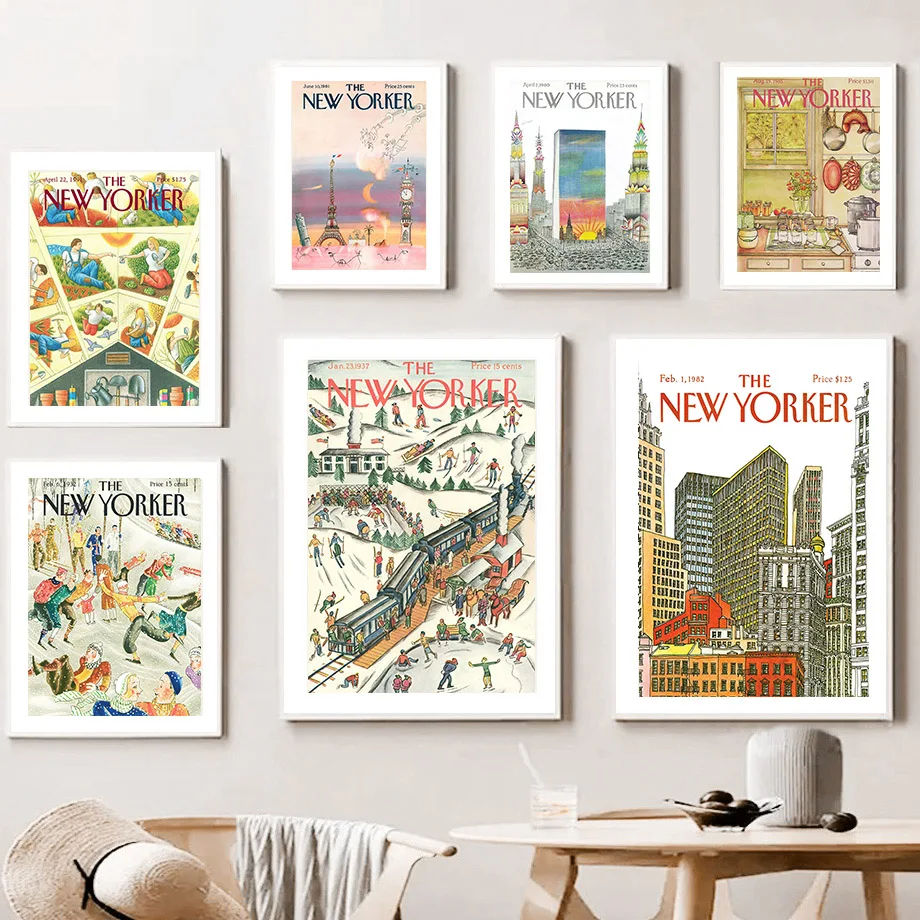 

The New Yorker журнал Обложка иллюстрация Ретро пейзаж Скандинавская стена искусство холст постеры и принты гостиная декор живопись