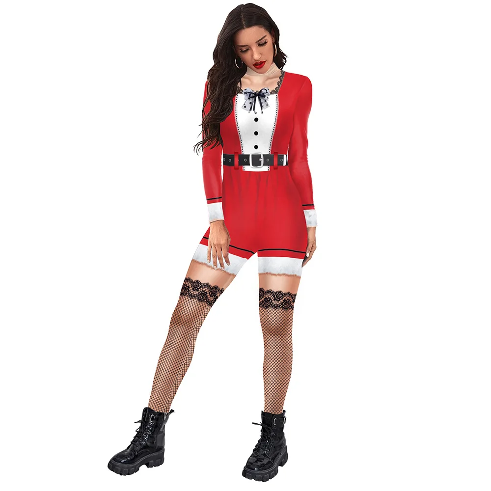 Женский костюм для взрослых на Рождество с цифровым принтом приталенный