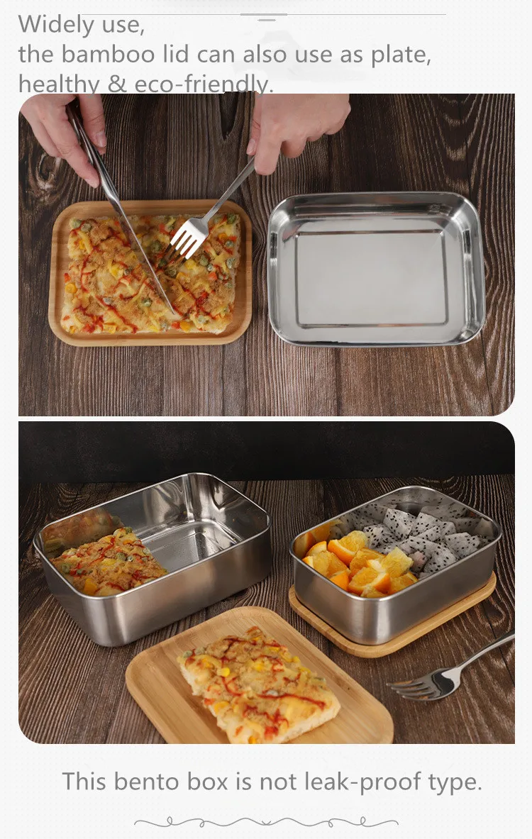 27 унций многоразовые из нержавеющей стали Bento Box Металлические Пищевые контейнеры для приготовления пищи сэндвич закуски с бамбуком BPA бесплатно не-Insul