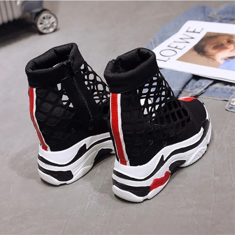 Женские кроссовки на платформе 12 см сетчатые дышащие слипоны танкетке сандалии