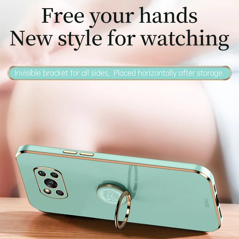 plating square ring holder phone case on for xiaomi mi poco x3 pro x 3 nfc gt 5g poko x3pro luxury soft silicone stand cover free global shipping