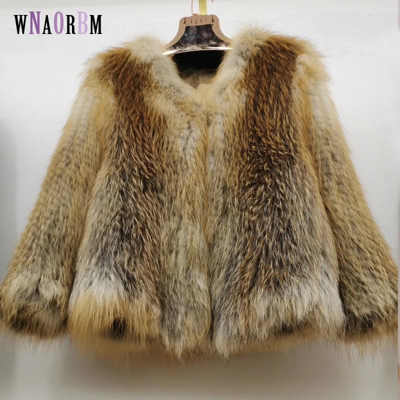Women's fox fur coat natural fur red fox woven coat winter women's jacket length 60cm can be customized