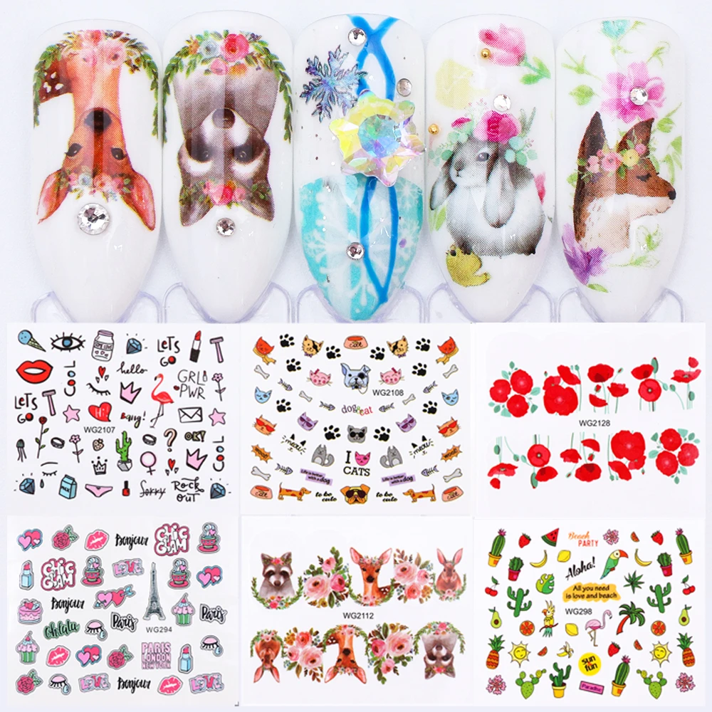 1 шт наклейки на ногти цветок милые животные Водные Наклейки цветущее лето с
