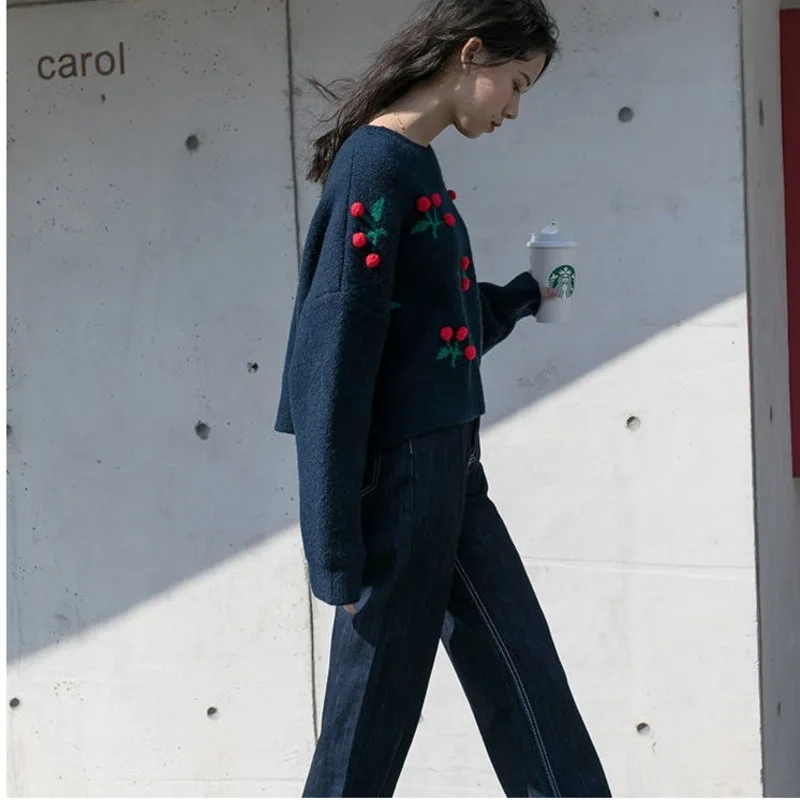 Женский пуловер с круглым вырезом Повседневный свитер свободного покроя