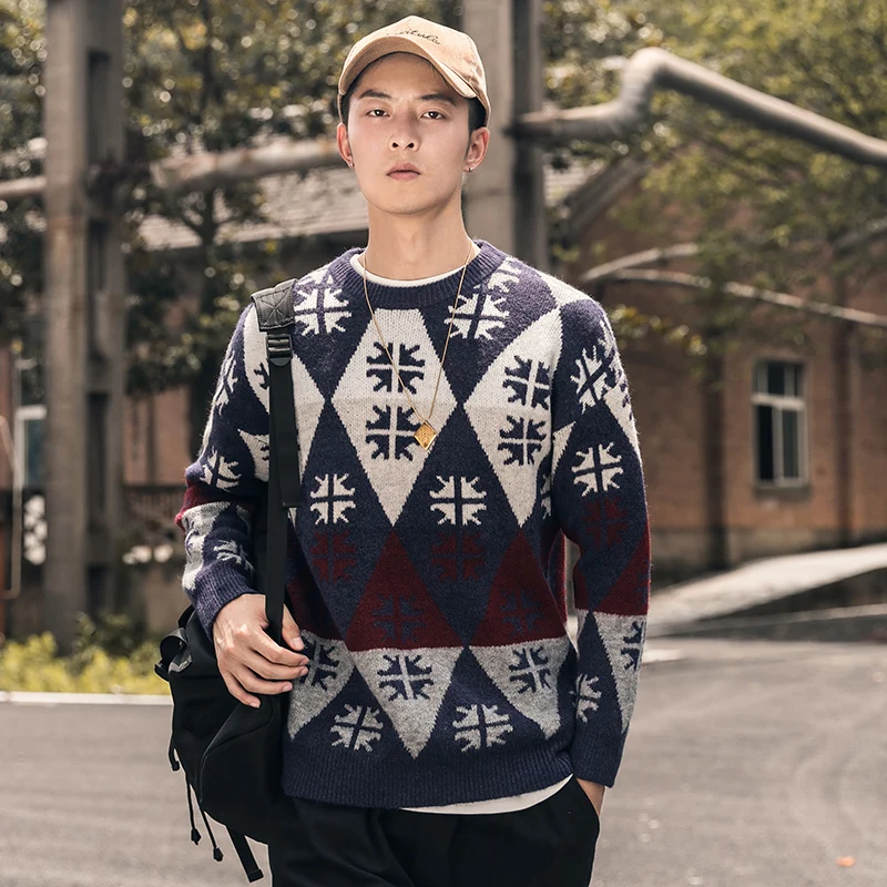 Мужские пуловеры с круглым вырезом для влюбленных на осень и зиму трикотажная