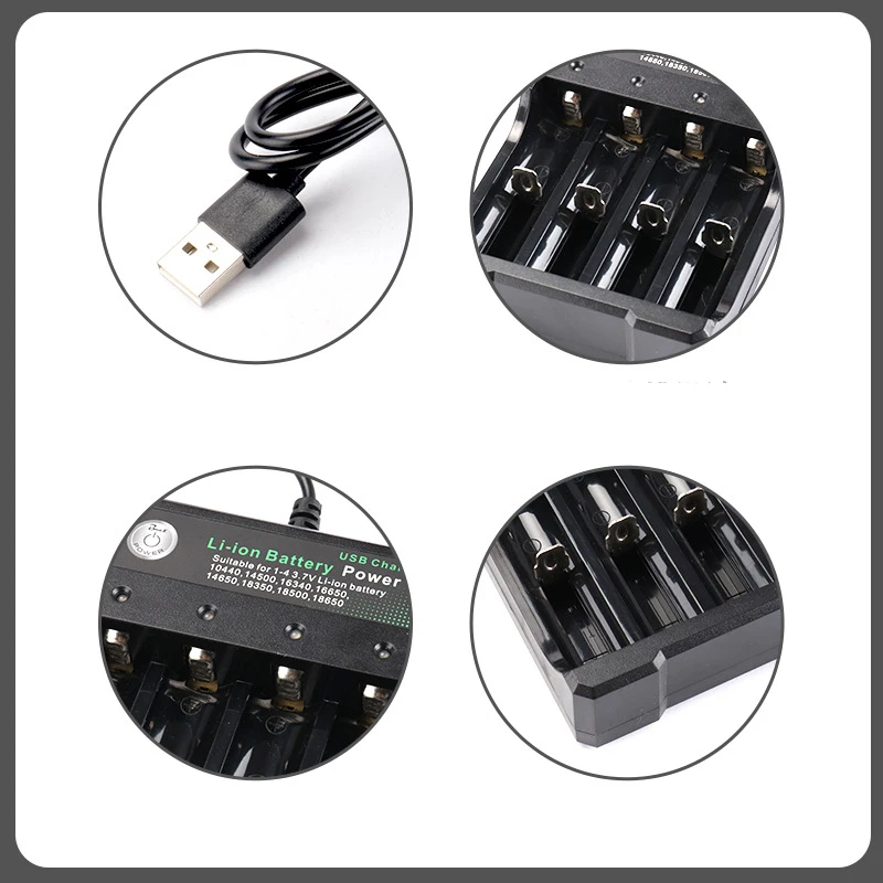 

18650 Battery Charger Black 4 USB Slots AC 110V 220V Dual For Charging Rechargeable Lithium CE Certification EU Plug